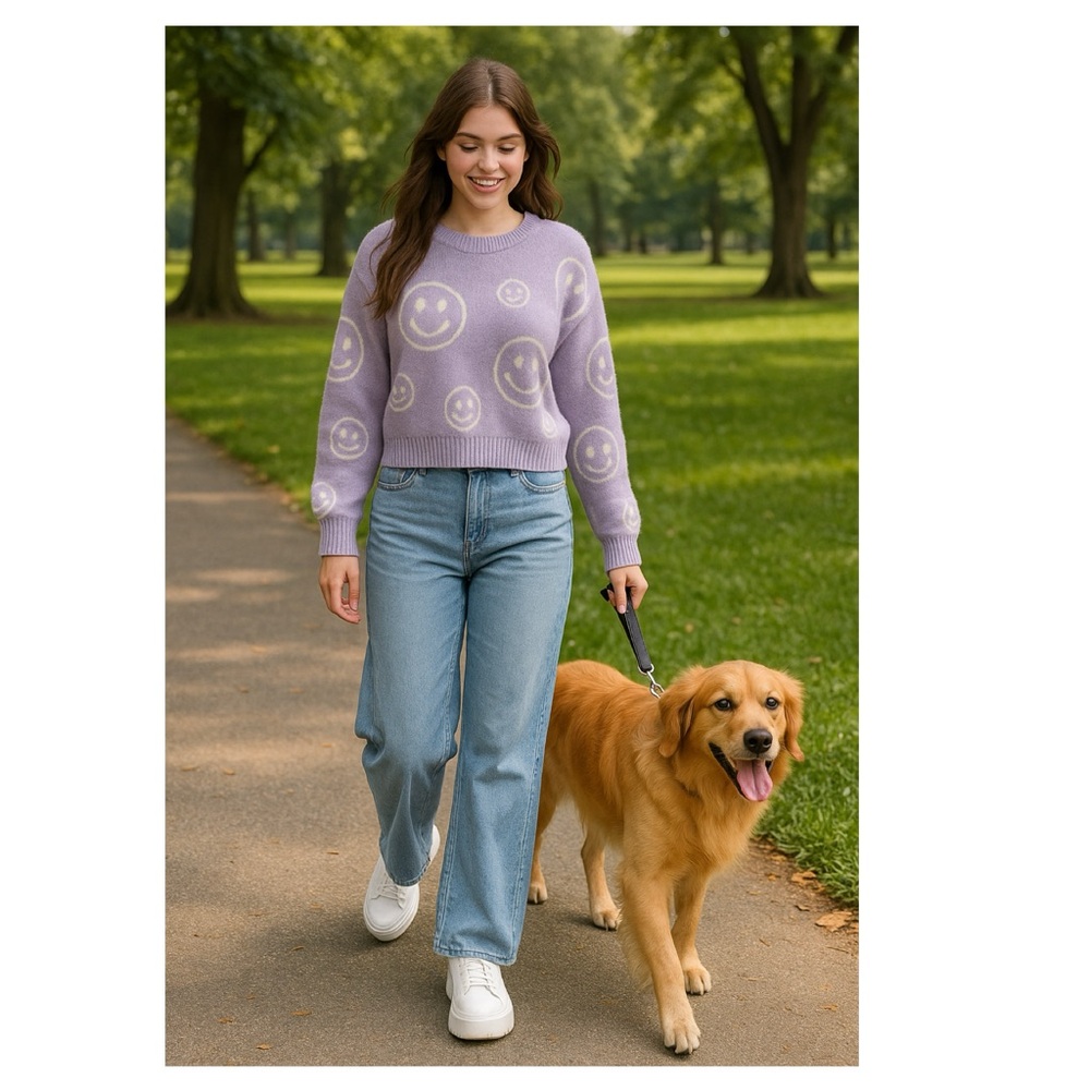 Pink Rose Lavender Smiley Face Crewneck Sweater